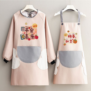 长袖 围裙厨房家用防水防油罩衣女餐饮美甲加长工作男围腰定制印字