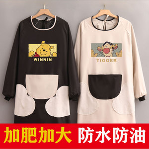 擦手围裙长袖工厂工作服大码加肥加大女罩衣防水防油围腰定制印字