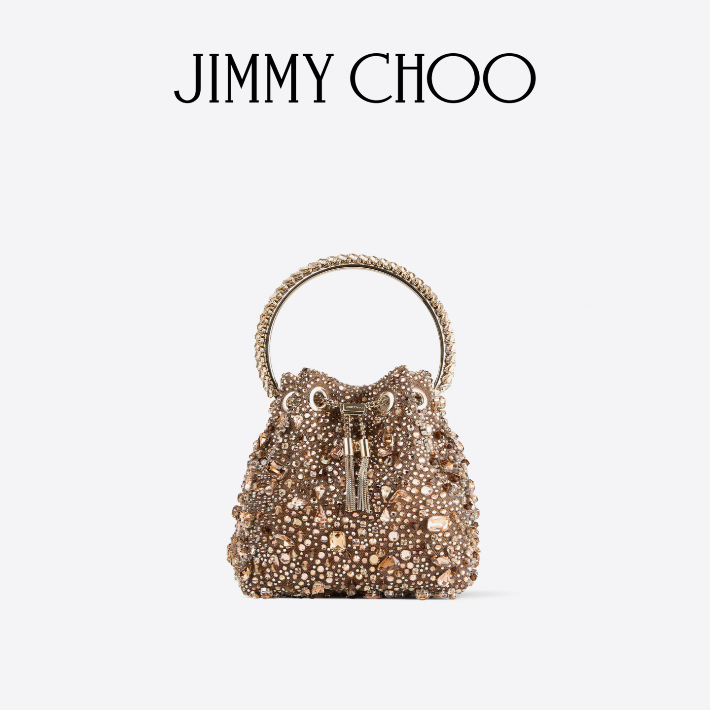 JIMMY CHOO/BON BON女士水晶提手饰金属感水晶网布手袋