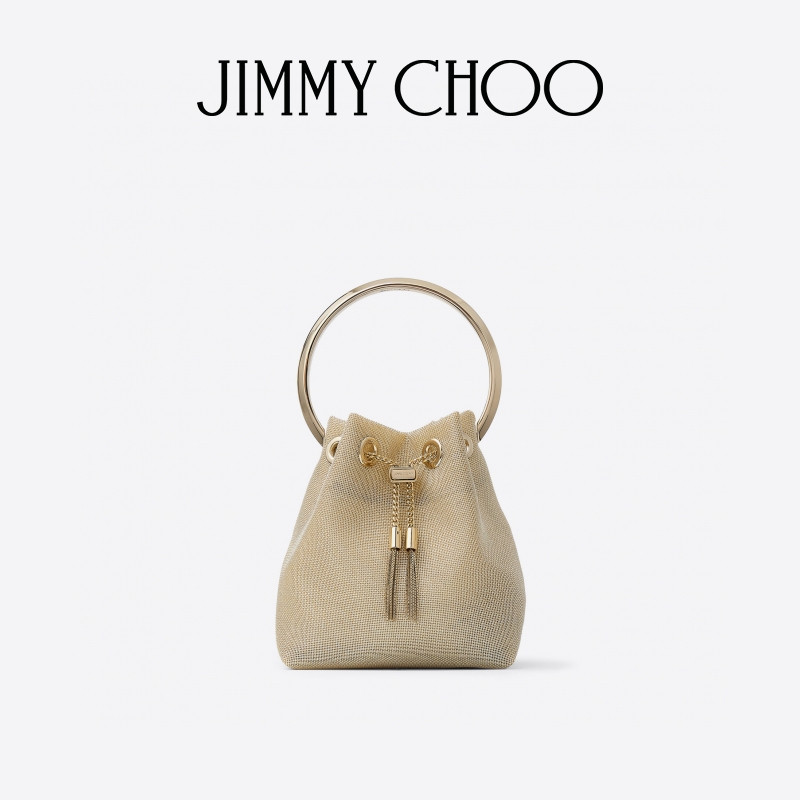 [七夕礼物]JIMMY CHOO/BON BON 女士香槟色金属感网眼水桶包JC