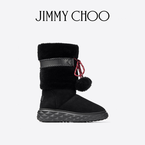 [秋冬新品]JIMMY CHOO/COBI 女士 黑色绒面革中筒靴雪地靴
