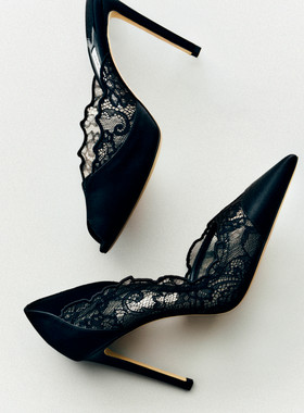 [白鹿同款]JIMMY CHOO/BRIGITTE 100 女士 蕾丝缎面高跟鞋