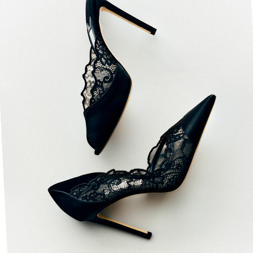 [白鹿同款]JIMMY CHOO/BRIGITTE 100 女士 蕾丝缎面高跟鞋