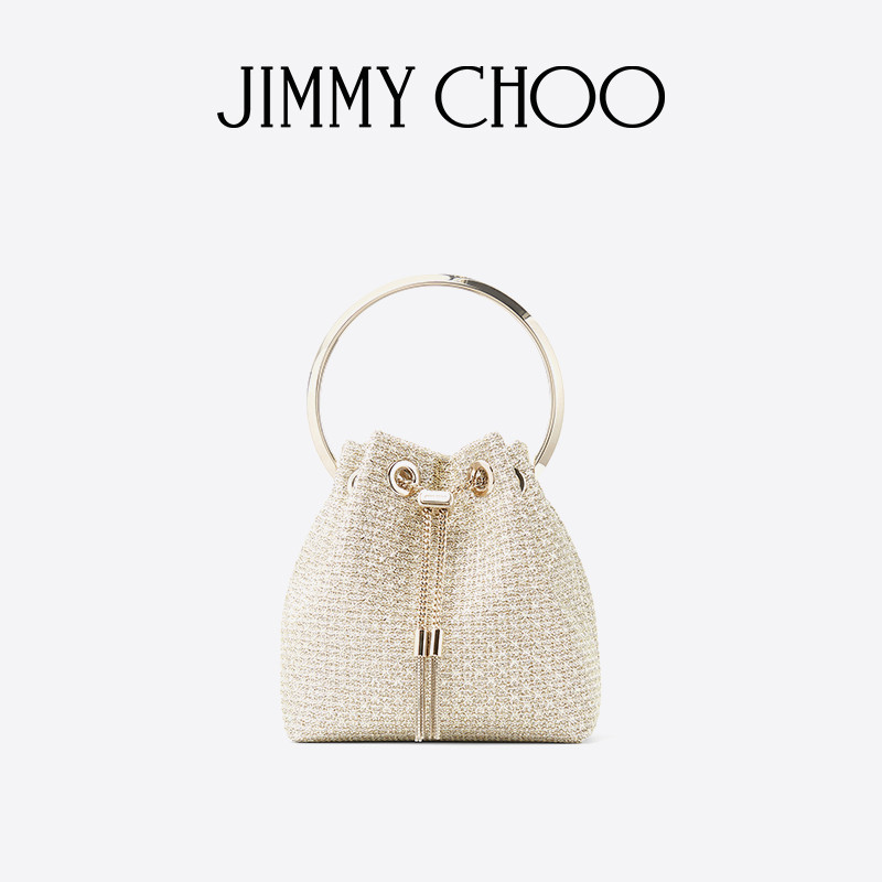 [经典款]JIMMY CHOO/BON BON 女士香槟色金银纱手提包JC