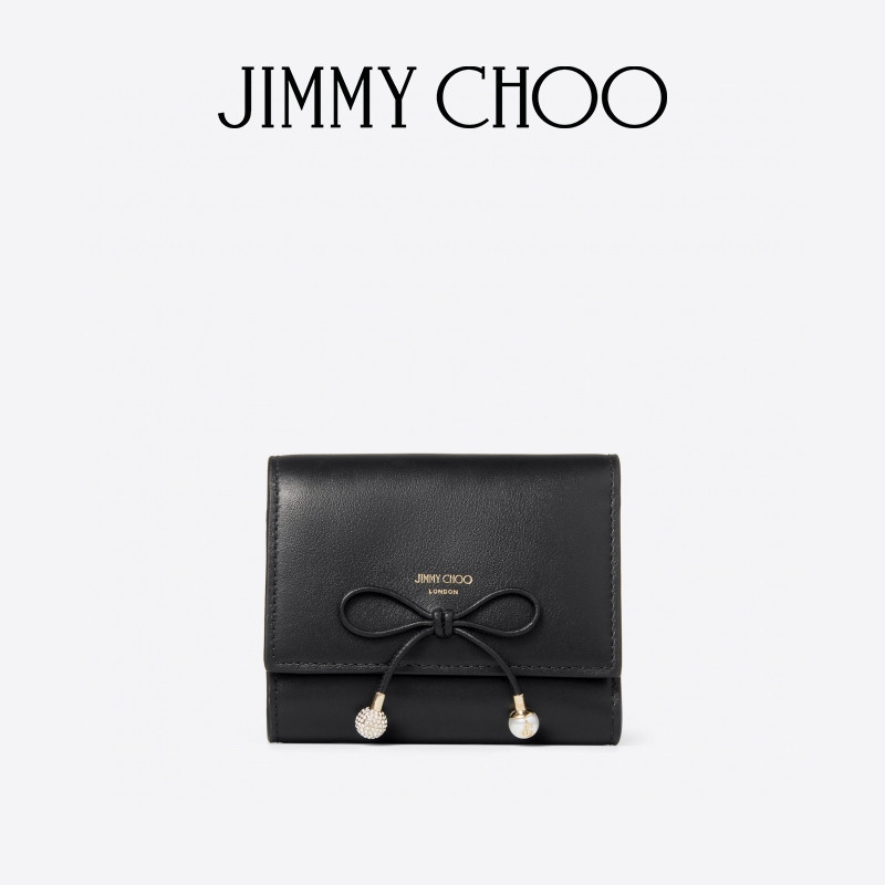 [七夕礼物]JIMMY CHOO/MARINDA 女士黑色马卡龙色撞色皮革钱包JC