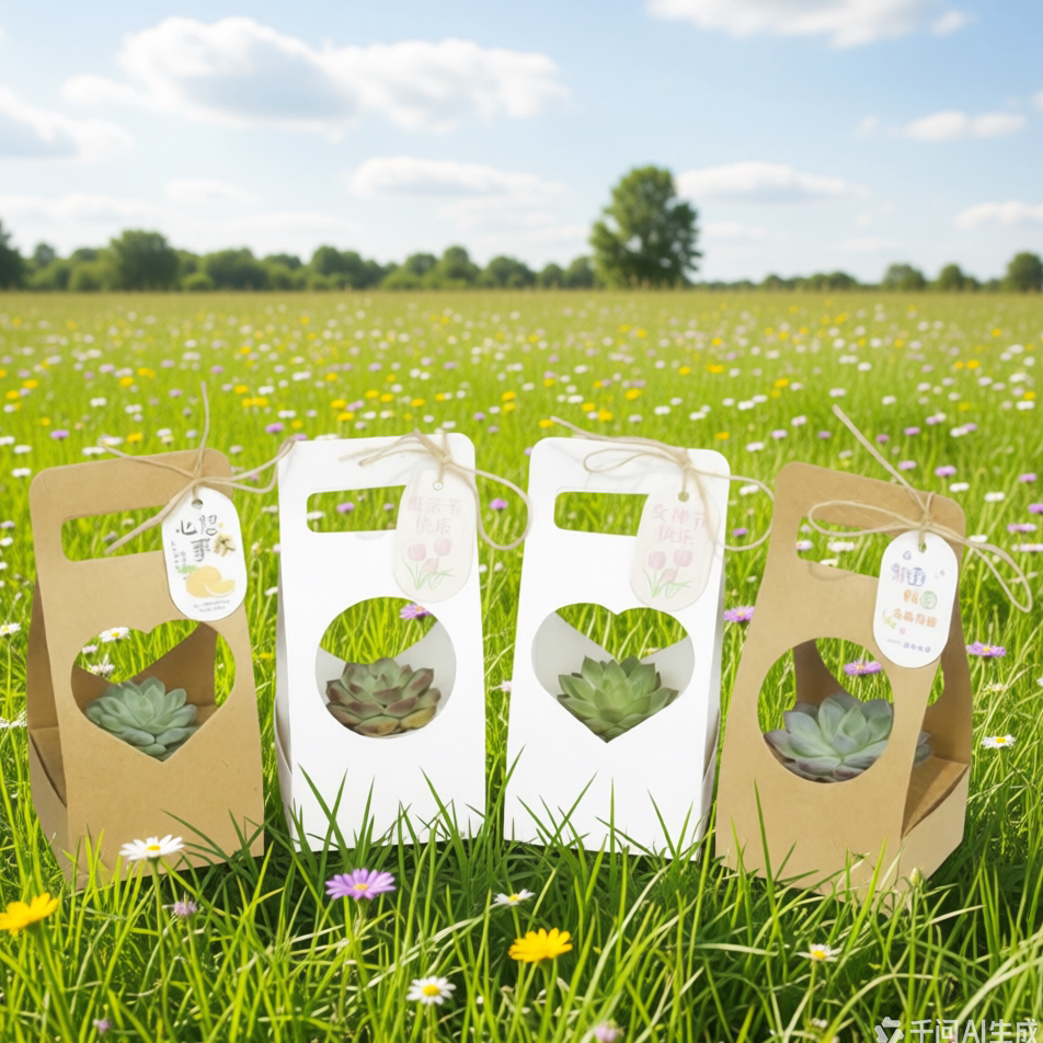 手提花盒盆栽盒手工多肉植物花艺绿植包装盒心形镂空礼品盒手拎袋