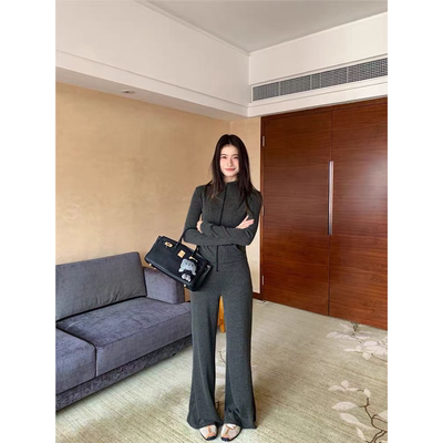 SUNONEONE 休闲慵懒运动套装女秋季新款韩系条纹立领卫衣一整套