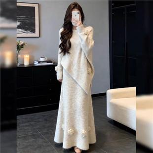 韩系温柔风时尚针织半身裙套装女秋冬季宽松显瘦气质毛衣套装裙子