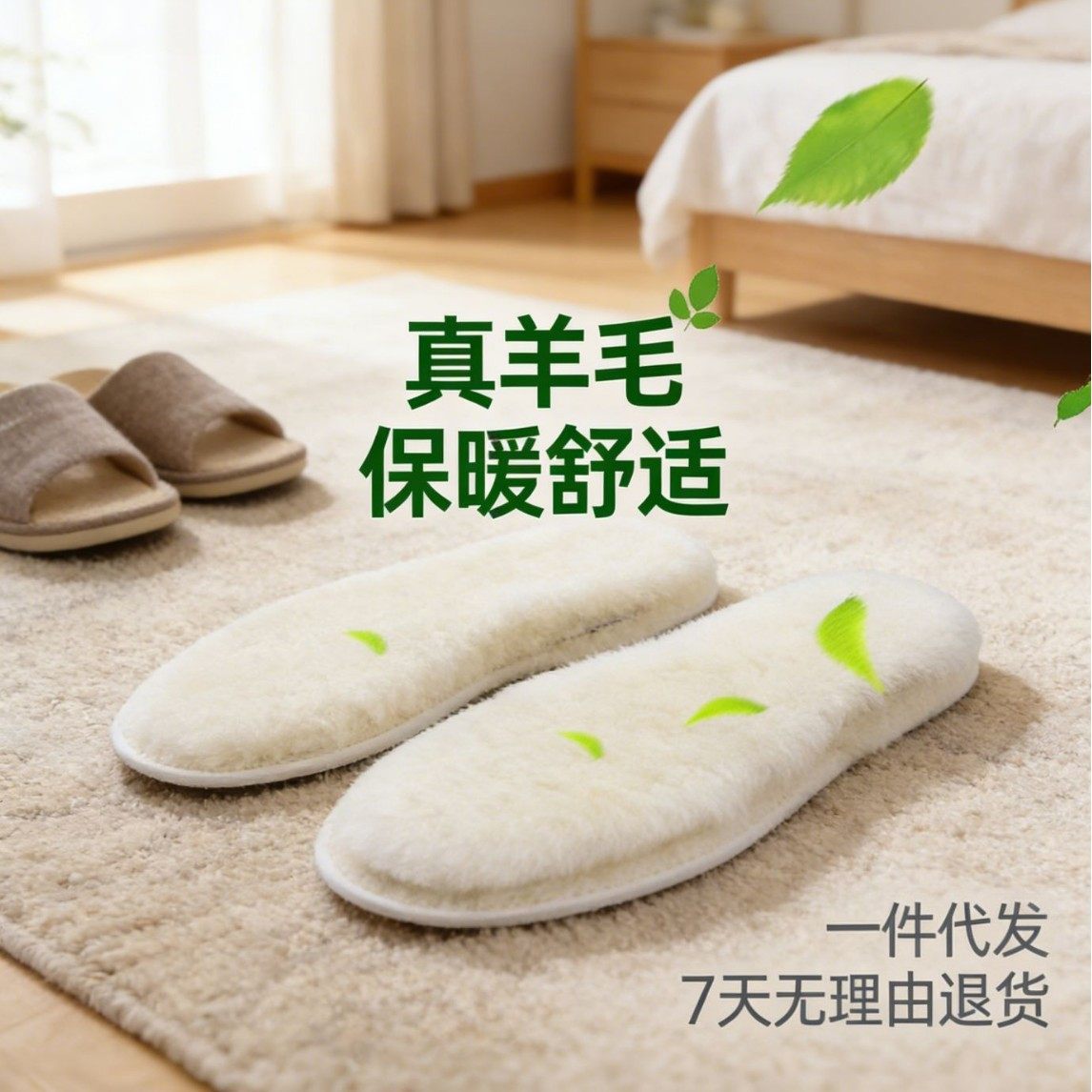 保暖羊皮毛一体羊毛增高鞋垫白色35-45码吸汗防滑防寒男女通用