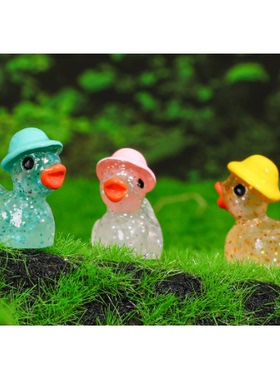 树脂夜光细闪戴帽小鸭子 diy饰品配件材料立体鸭子小摆件