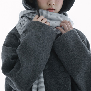 翅膀波点条纹复古毛球围巾25秋冬ins情侣围脖