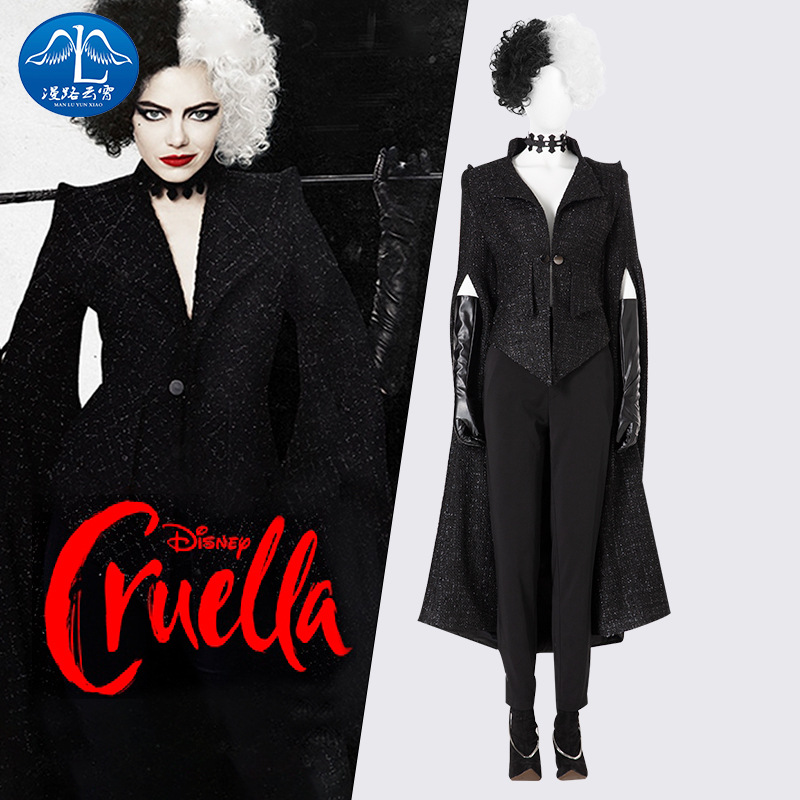 黑白魔女库伊拉黑色风衣cos服