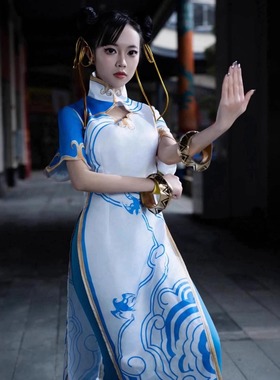 街头霸王cos春丽cosplay服装中国风青花瓷旗旗袍女款套装