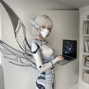 万圣节男女AI机器人铠甲印花连体衣未来感科技cos服酒吧DS服