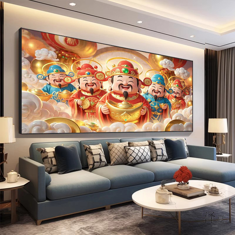 五路财神5d钻石画满钻2026新款客厅粘钻石贴十字绣招财进宝大画,居家布艺,钻石绣,淘宝优惠券,粉丝福利购,淘宝优惠卷