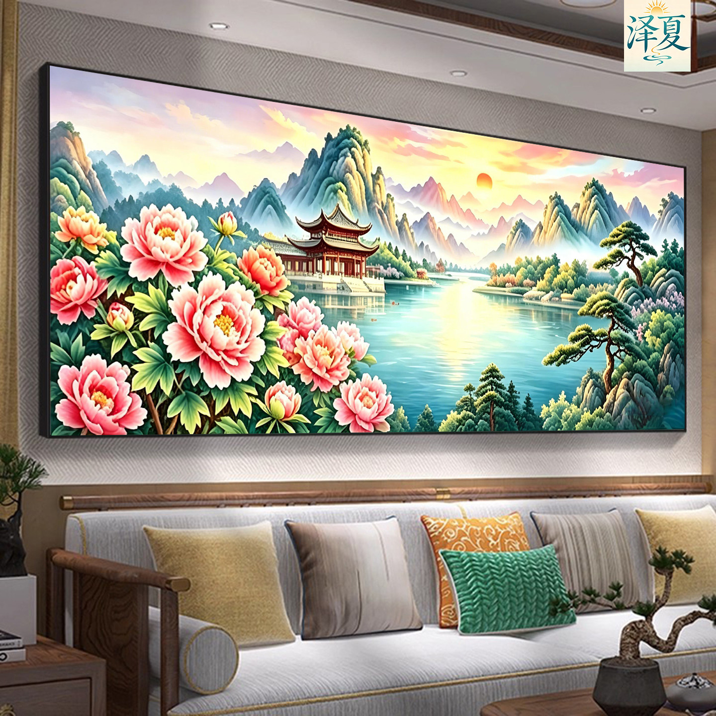 卧室牡丹花卉5d钻石画满钻2026新款客厅粘钻石贴十字绣山水风景