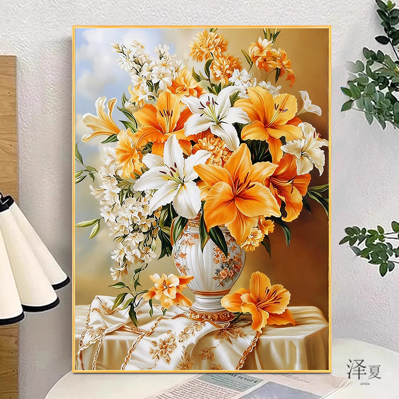 餐厅5d钻石画百合花卉满钻新款