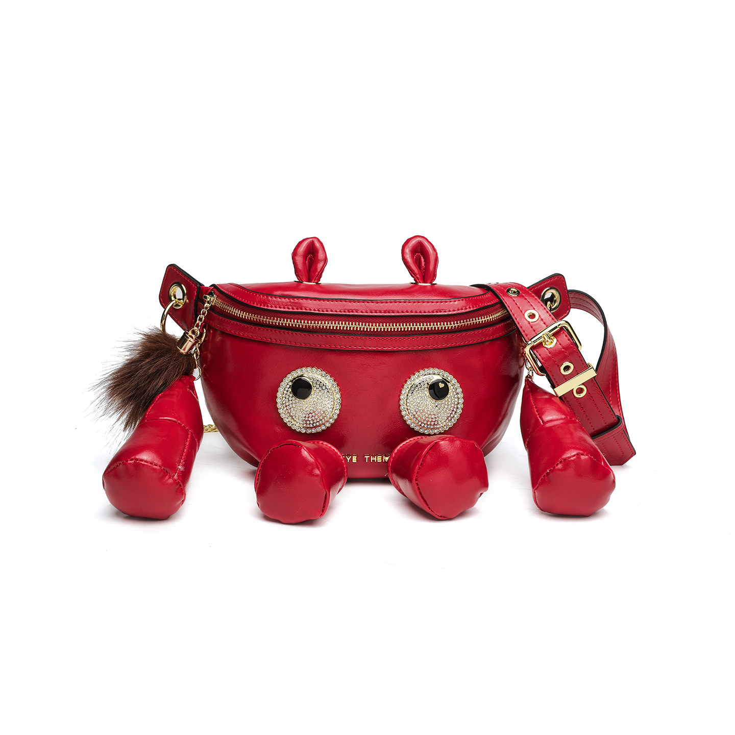 时尚百搭设计款男女通用胸包PU油蜡皮链条斜挎包拉链镶钻潮