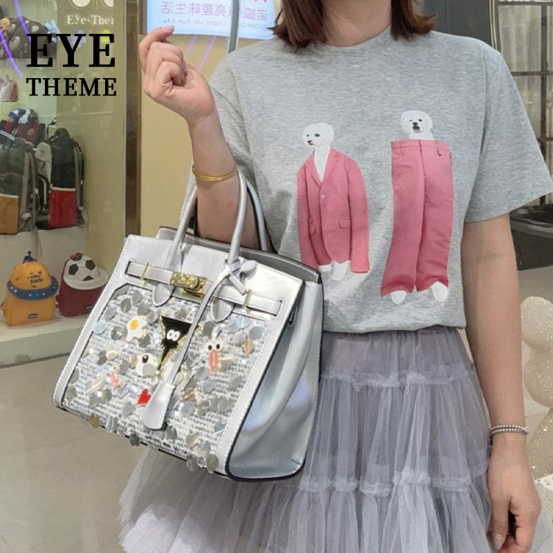 欧美经典款女士铂金包手提银色珠片高贵妇女子母包定型袋