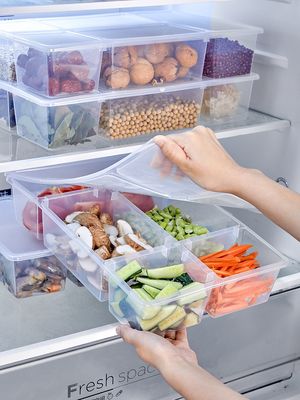 塑料冰箱保鲜盒厨房透明分格带盖水果食品储物盒密封配料收纳盒子