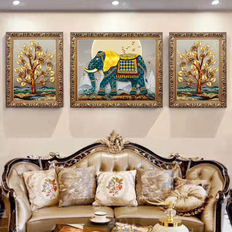 欧式挂画客厅装饰画美式沙发背景墙壁画三联麋鹿玄关书房实木墙画图片
