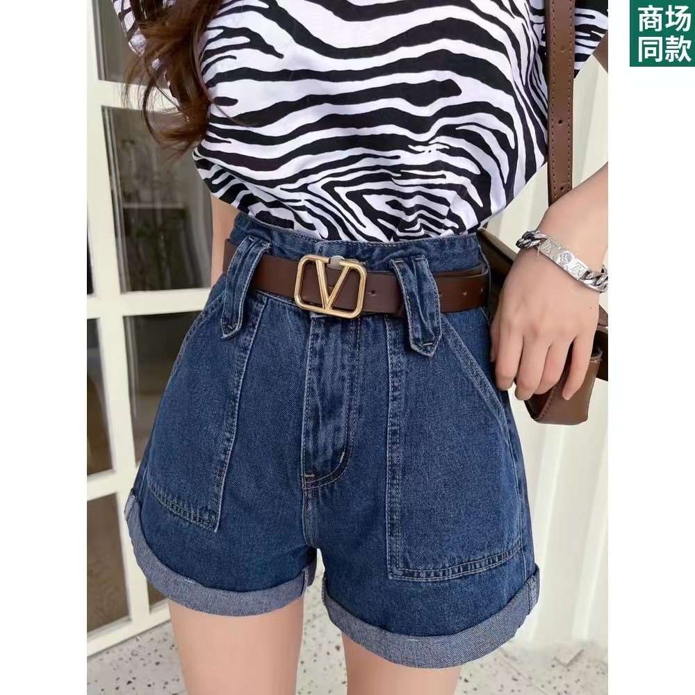梓绎服饰供应链配腰带韩版高腰牛仔短裤女夏季新款宽松阔腿裤