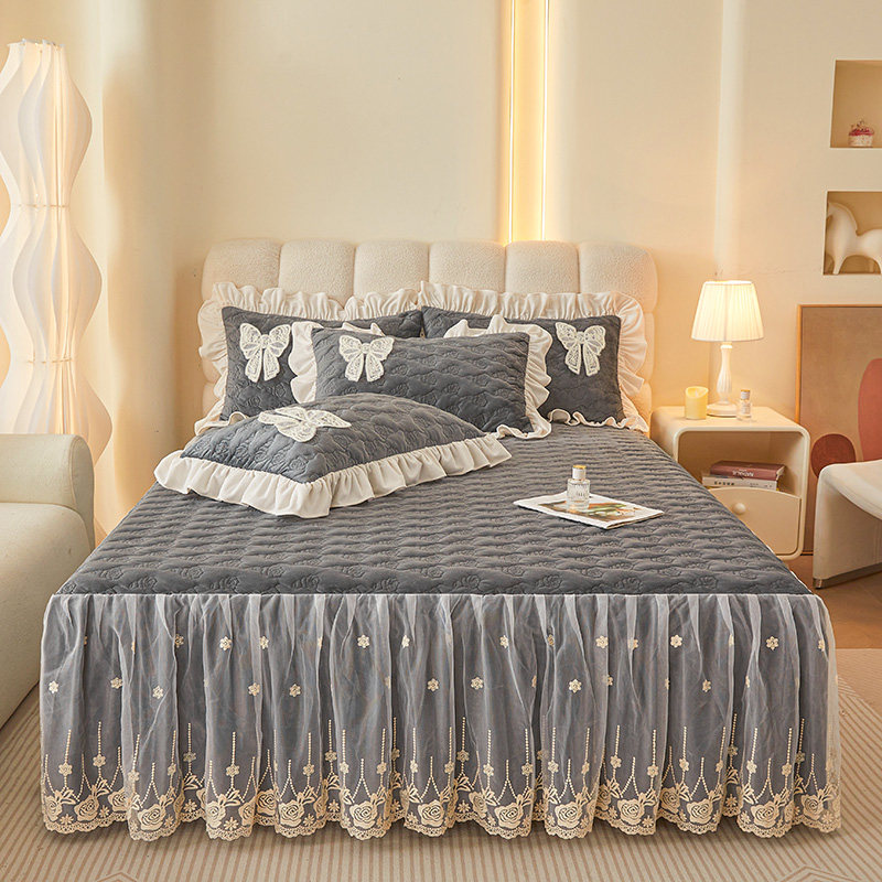 复古蕾丝刺绣床裙花边装饰防尘床罩公主风高质量支持定制全尺寸