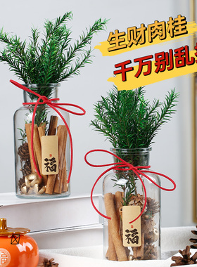 肉桂生财招聚玻璃瓶装饰摆件diy客厅布置乔迁新居礼品耶诞节礼物