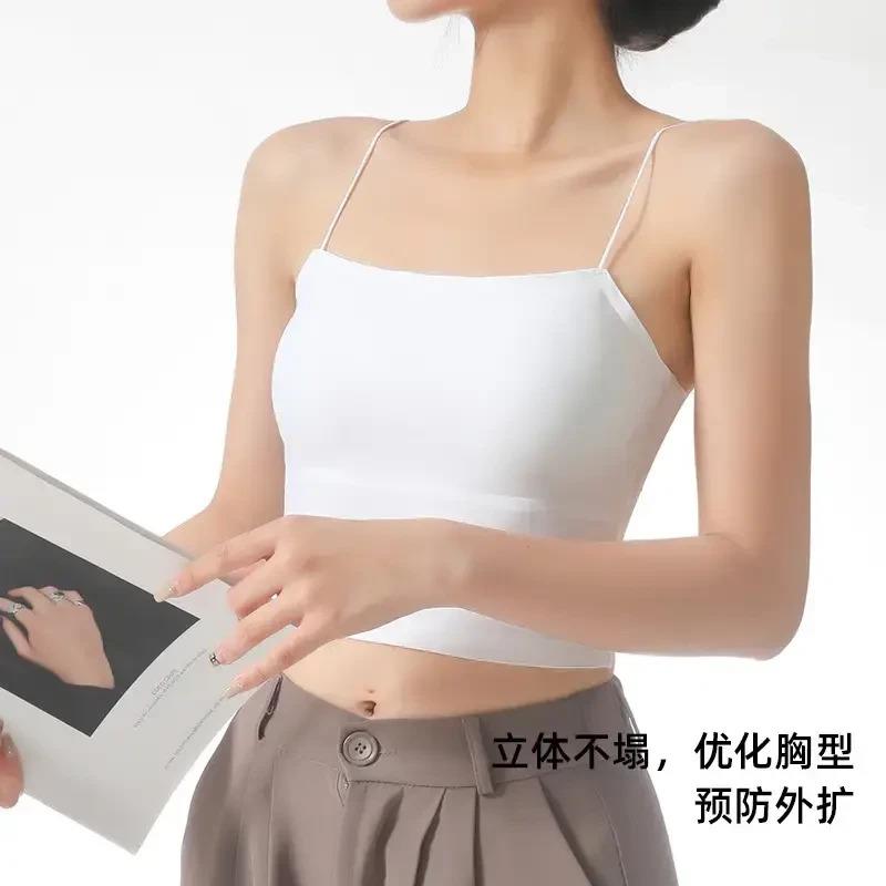 女士内搭吊带背心美背女带胸垫白色短款夏外穿冰丝上衣打底设计感