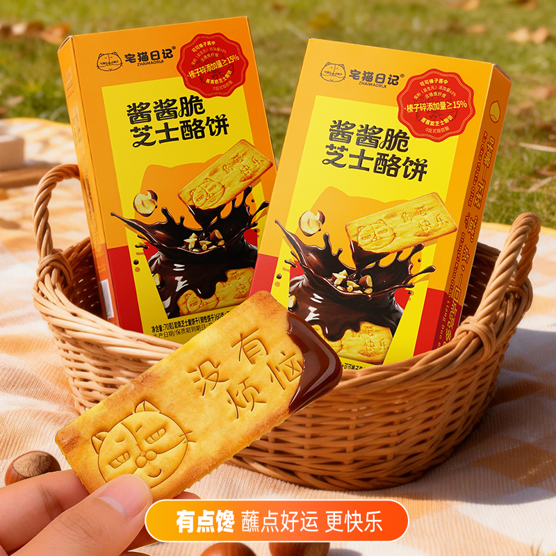 宅猫日记蘸酱饼干单独小包装榛子巧克力纯可可脂夹心饼干小吃零食
