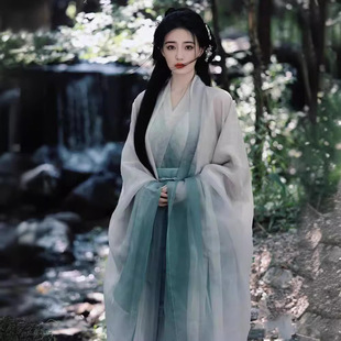 徐璐同款汉服女魏晋南北朝古装清冷感大袖衫交领齐腰襦裙广袖