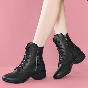 四季真皮水兵舞蹈鞋女软底秋冬加绒外穿舞蹈靴广场舞鞋成人跳舞鞋