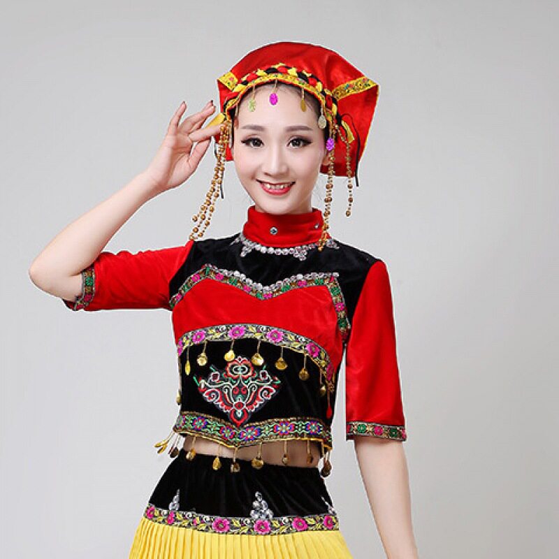 彝族舞蹈大摆裙洗春天舞蹈服哈尼宝贝舞蹈服彝族火把节服装