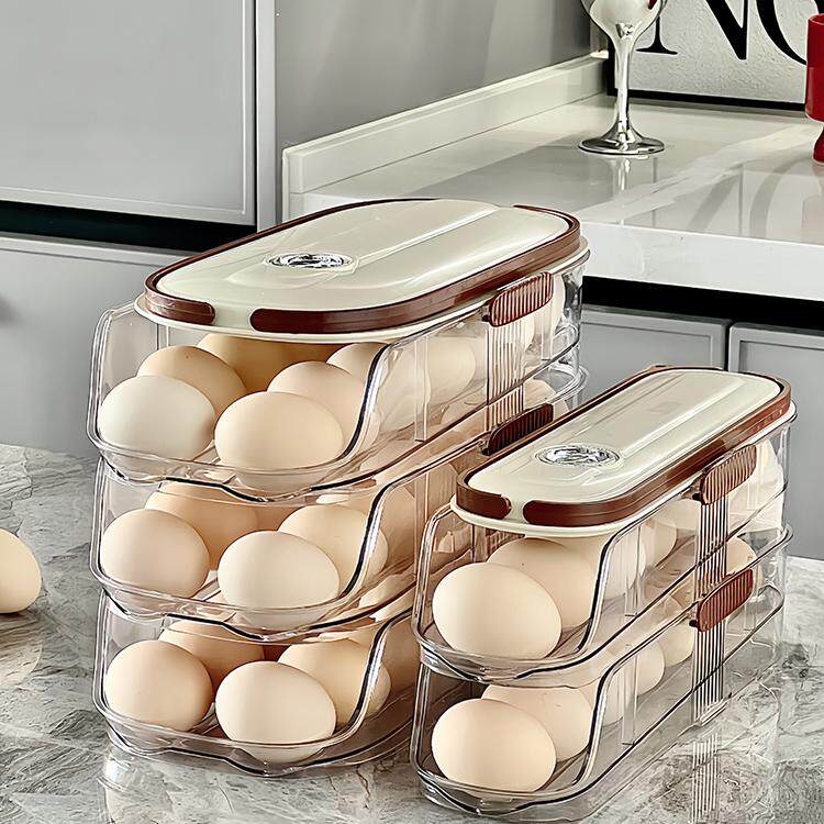 滚动滑梯式鸡蛋收纳盒冰箱用侧门放鸡蛋专用保鲜盒多层自动滚蛋器