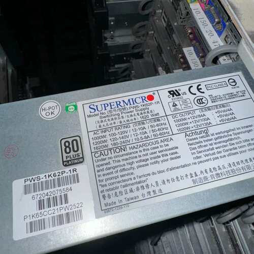 请议价-原装超PWS-1K62P-1R服务器冗余电源模块1620W