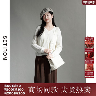 西町村屋镂空连帽针织衫女装春季新款休闲简约百搭小衫XHAA10590