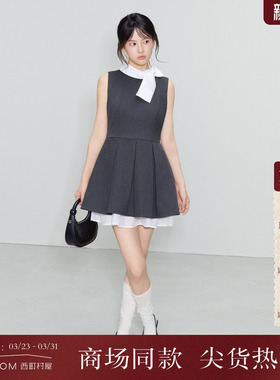 西町村屋千金感蝴蝶结连衣裙2026夏新款学院风无袖长裙XABB10170