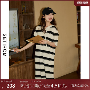 休闲连帽长款 新款 裙子HB9501004 夏季 西町村屋条纹针织连衣裙女装