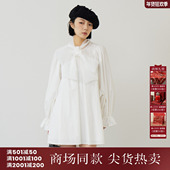 西町村屋衬衣连衣裙2026春新款 蝴蝶结系带休闲舒适中裙CCBA10488