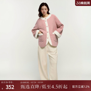 西町村屋外套女冬季新款小香风双色羊羔毛拼接短款外搭AD8219006