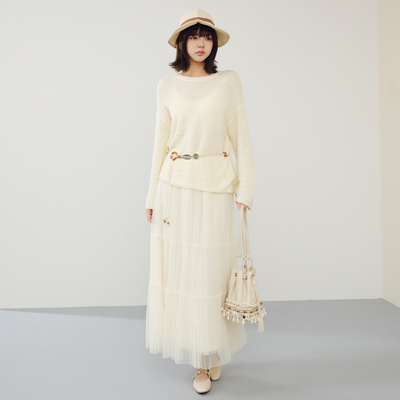 西町村屋针织衫加网纱半裙上下套2026春新款套装含腰带XXBA10516