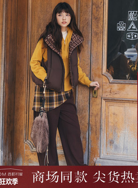 西町村屋休闲阔腿裤女2025冬新款抽绳卫裤含围裹式搭片XHAD10870