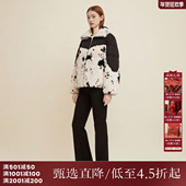 西町村屋休闲90白鸭绒外套女冬新款 黑白拼接皮草羽绒服AD8212554