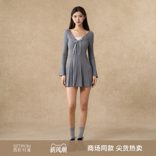 西町村屋少女感连衣裙女装2025秋季新款甜美假两件裙子XAAC10706