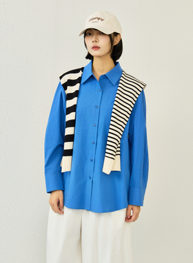 西町村屋简约通勤衬衣女2026春新款休闲长袖衬衫含披肩XHBA10122