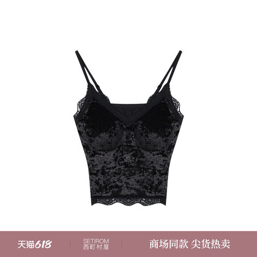 西町村屋法式风美背女装新款气质蕾丝花边百搭吊带背心XHAD40006