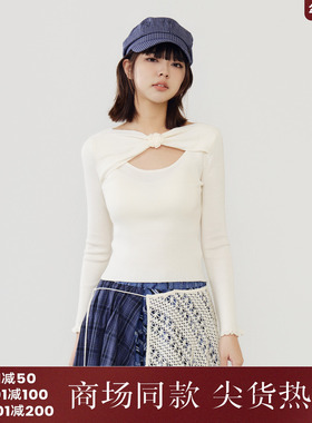 西町村屋扭结针织衫女2026春新款法式立体花朵时尚上衣XABA10688