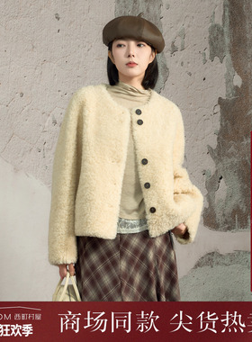 西町村屋韩系皮草女装2025冬季新款颗粒绒皮毛一体外套XHAD10228