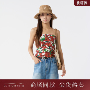 复古无袖 西町村屋度假风印花抹胸小衫 新款 夏季 上衣XAAB10640 女装