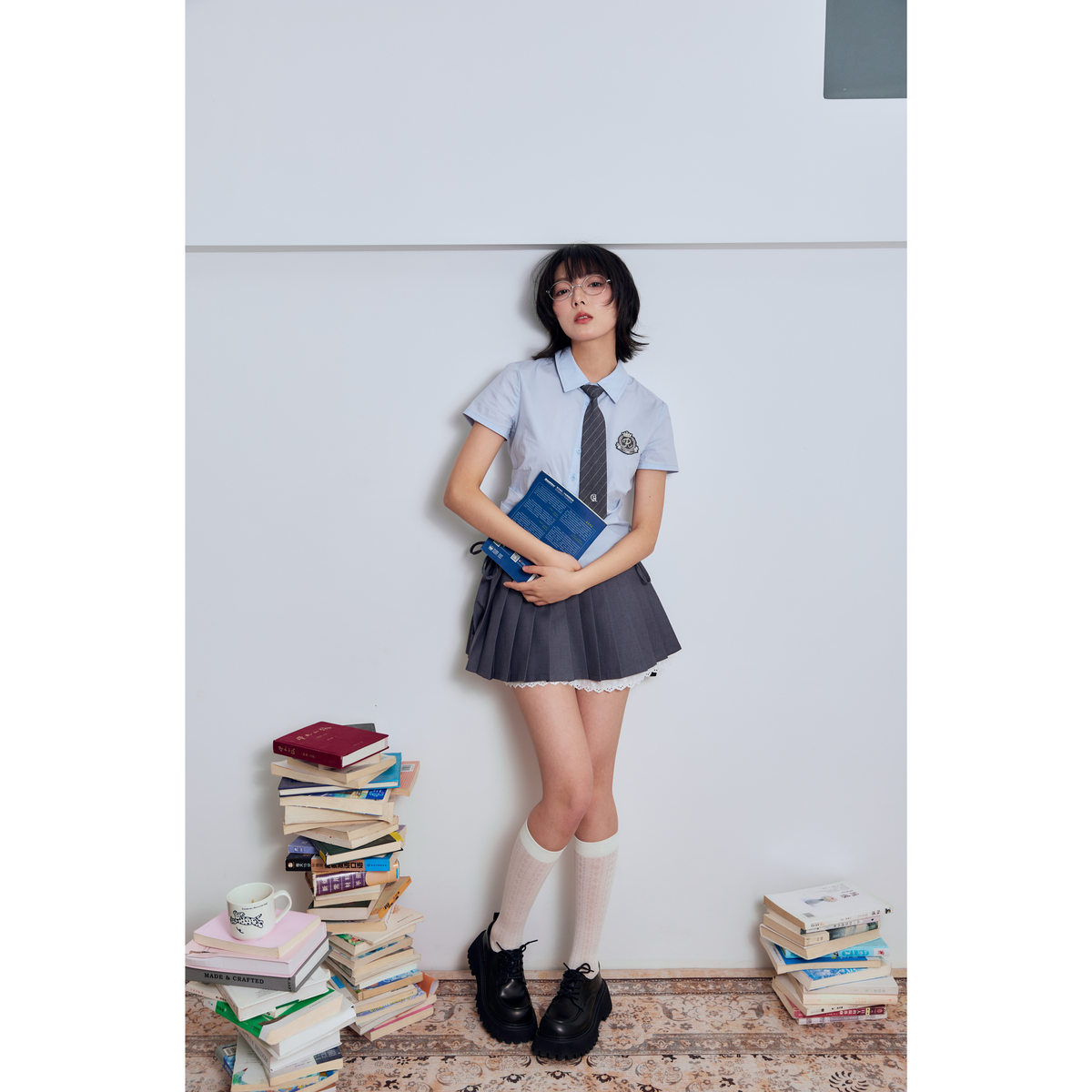 西町村屋蕾丝花边拼接百褶裙女夏季新款甜美气质半身裙XAAB10008